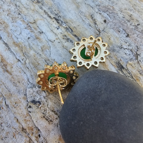Green & Gold Post Earrings - Picture 2 of 4